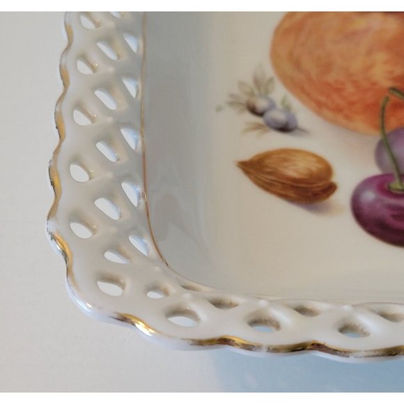 Vintage Schumann Porcelain Fruit Square Pierced Rim Bowl Schumann Bavaria - Picture 4 of 9